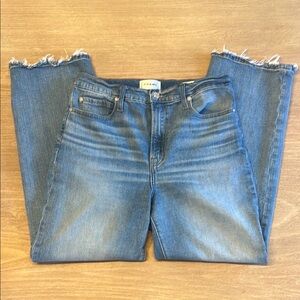 Frame High Waisted Cropped Ankle Jeans with Frayed Hem Size 28